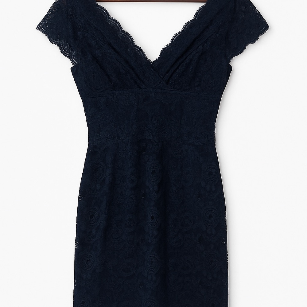 MARINA Midnight Blue Lace Midi Dress